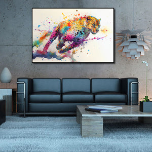 Pine Stretched  Framed 1 Panel - Rainbow Leopard