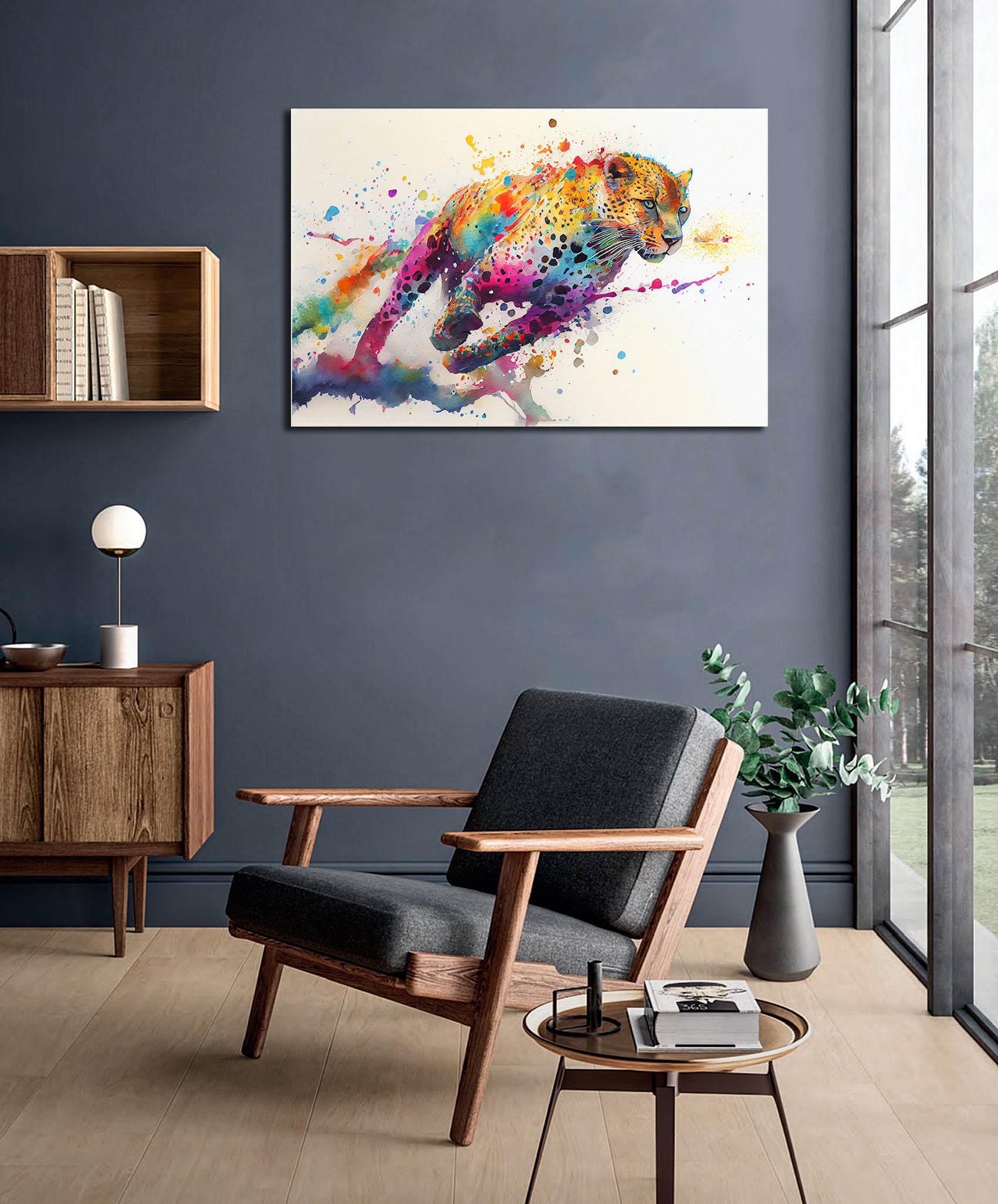 Pine Stretched  Framed 1 Panel - Rainbow Leopard