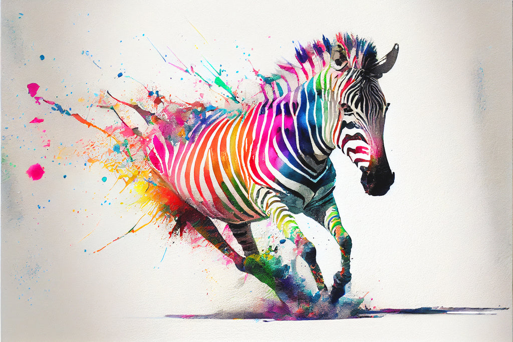 Pine Stretched  Framed 1 Panel - Rainbow Zebra