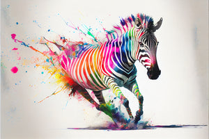 Pine Stretched  Framed 1 Panel - Rainbow Zebra