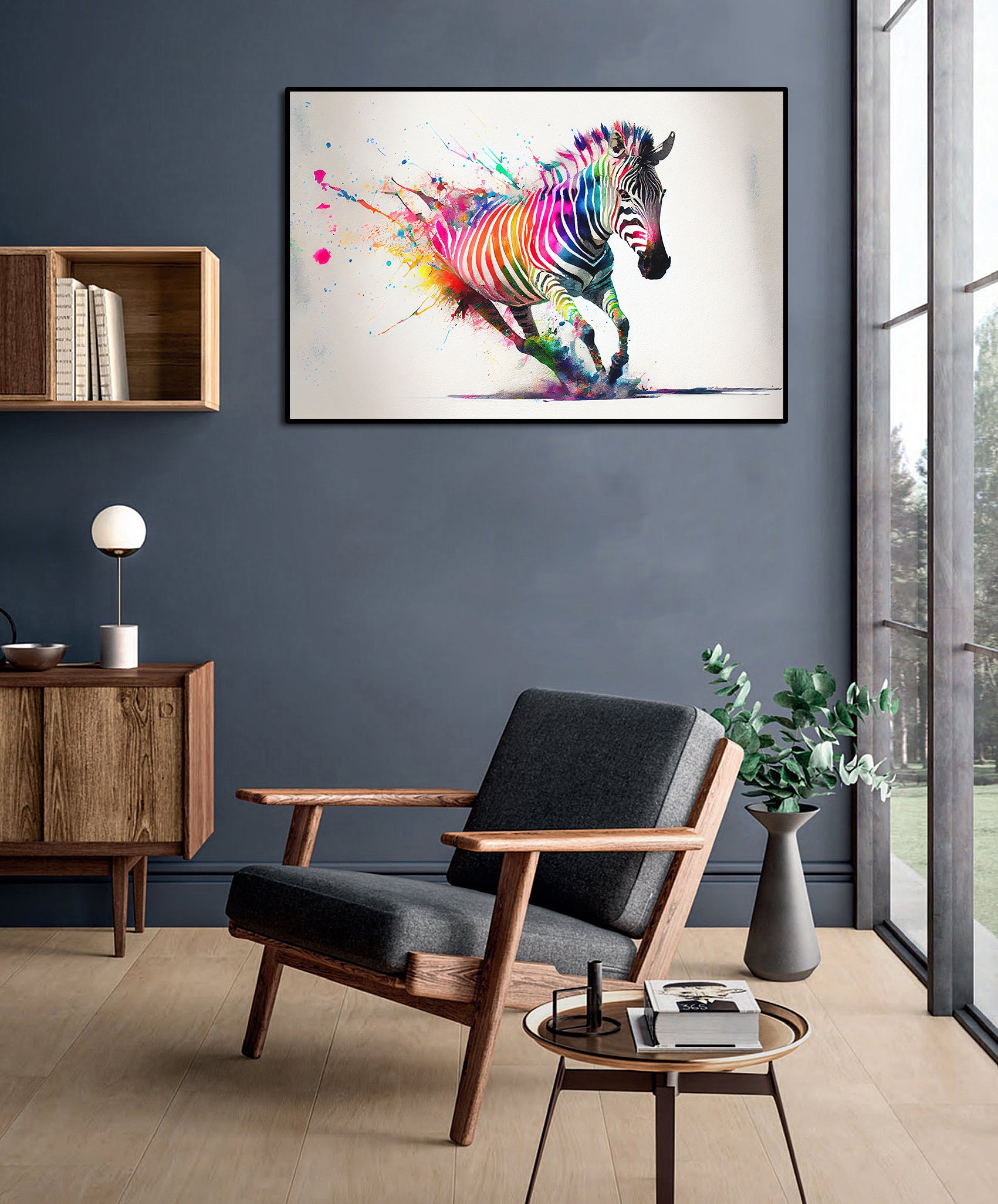 Framed 1 Panel - Rainbow Zebra