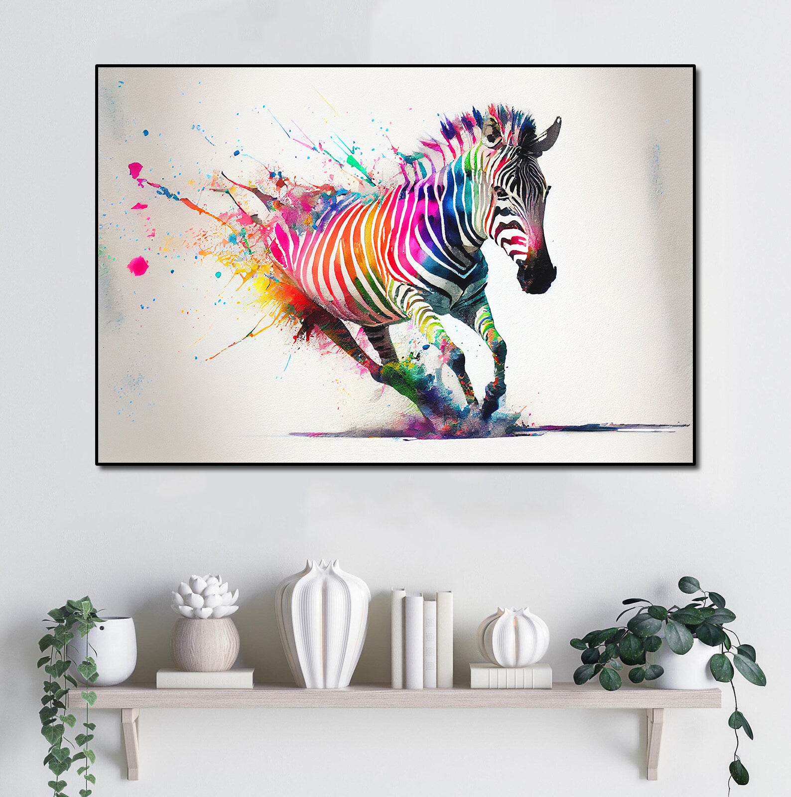 Pine Stretched  Framed 1 Panel - Rainbow Zebra