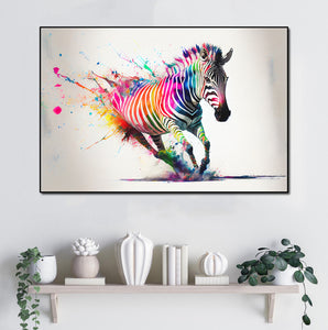 Pine Stretched  Framed 1 Panel - Rainbow Zebra