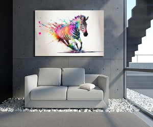 Pine Stretched  Framed 1 Panel - Rainbow Zebra