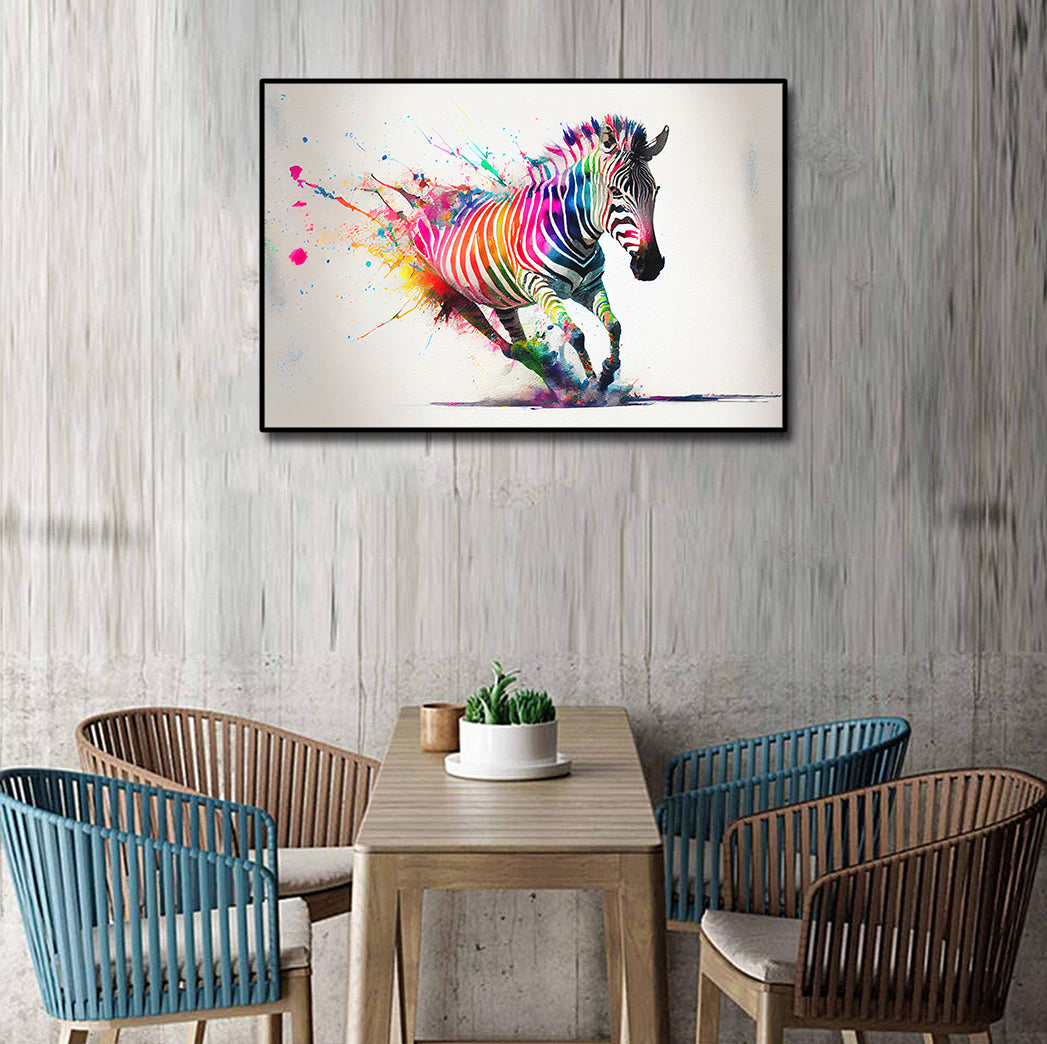 Pine Stretched  Framed 1 Panel - Rainbow Zebra