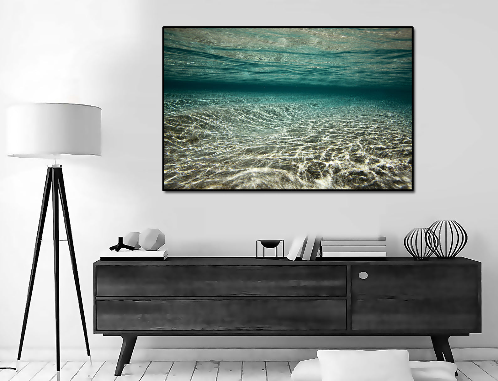 Pine Stretched  Framed 1 Panel - Tropical Beach Under Water