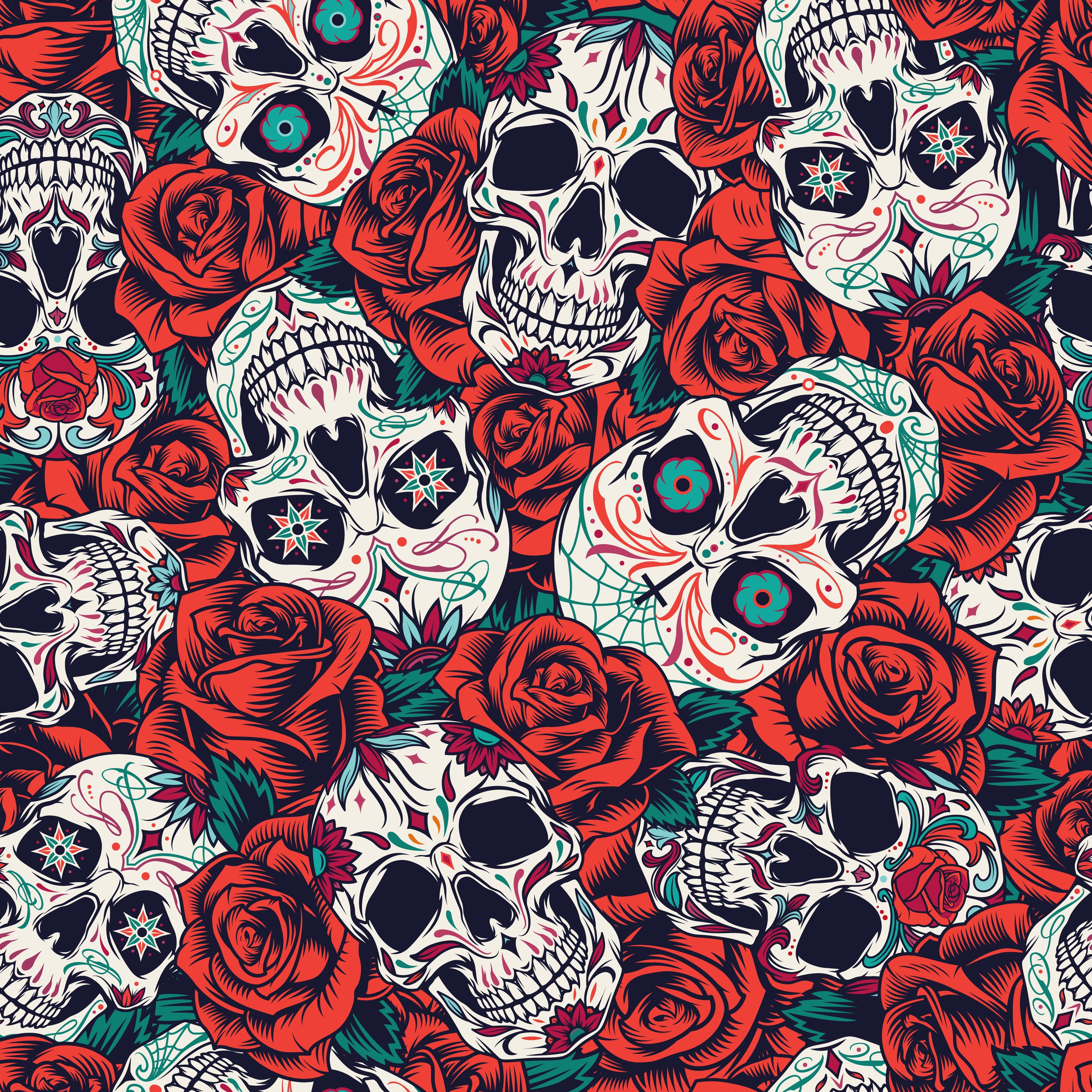 Framed 1 Panel - Vintage Day of Dead seamless pattern