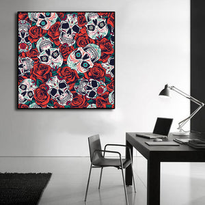 Framed 1 Panel - Vintage Day of Dead seamless pattern