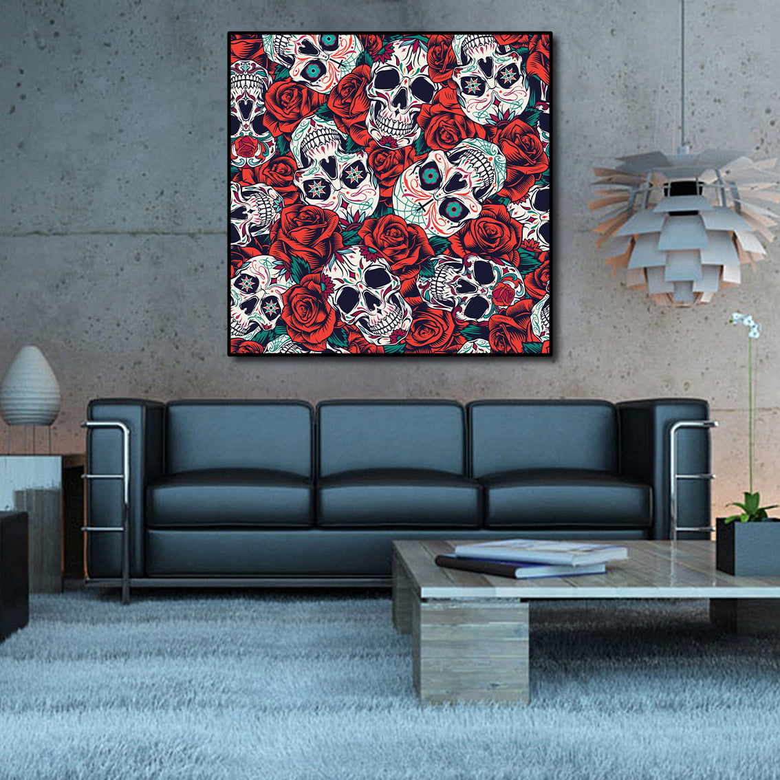Framed 1 Panel - Vintage Day of Dead seamless pattern