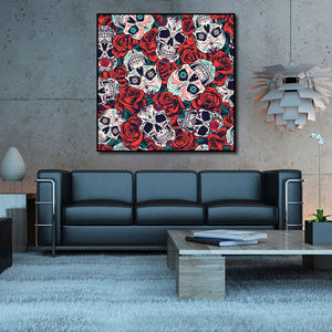 Framed 1 Panel - Vintage Day of Dead seamless pattern