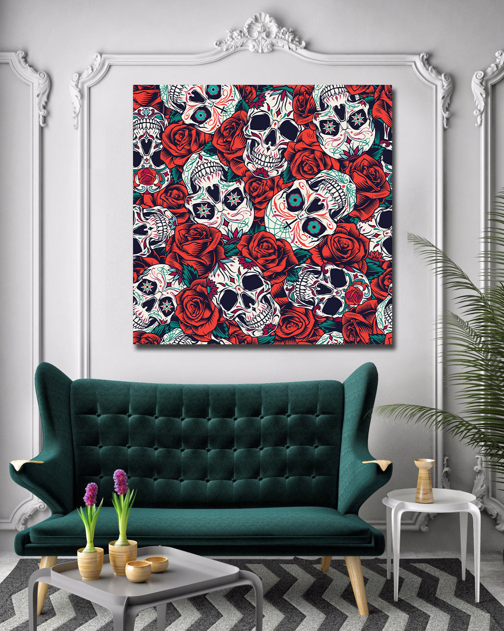 Framed 1 Panel - Vintage Day of Dead seamless pattern