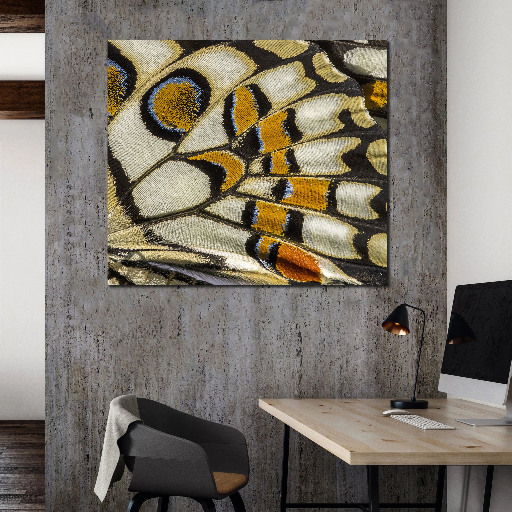 Pine Stretched  Framed 1 Panel - Wing Patterns of Lime Butterfly