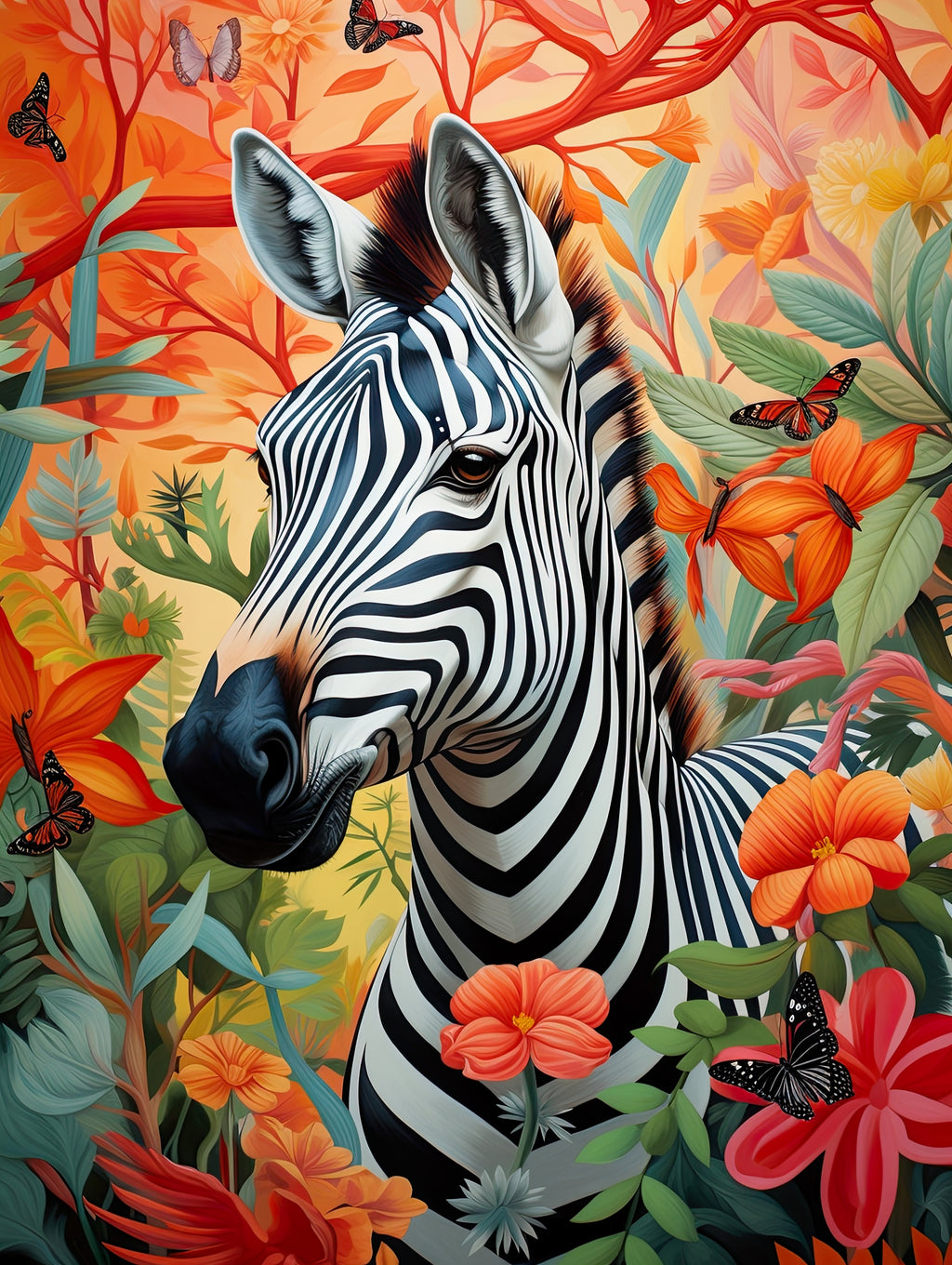 Pine Stretched  Framed 1 Panel - Zebra