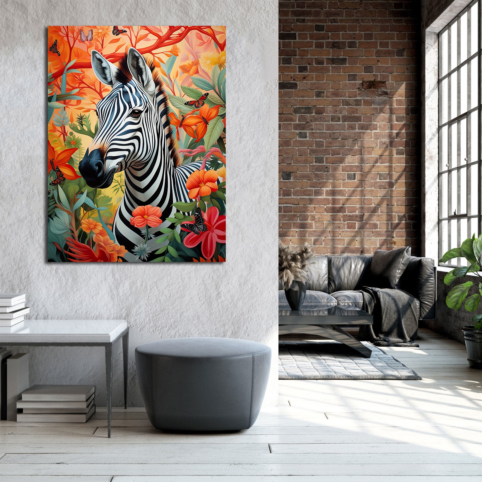 Pine Stretched  Framed 1 Panel - Zebra