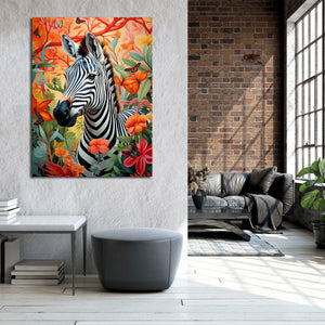 Pine Stretched  Framed 1 Panel - Zebra