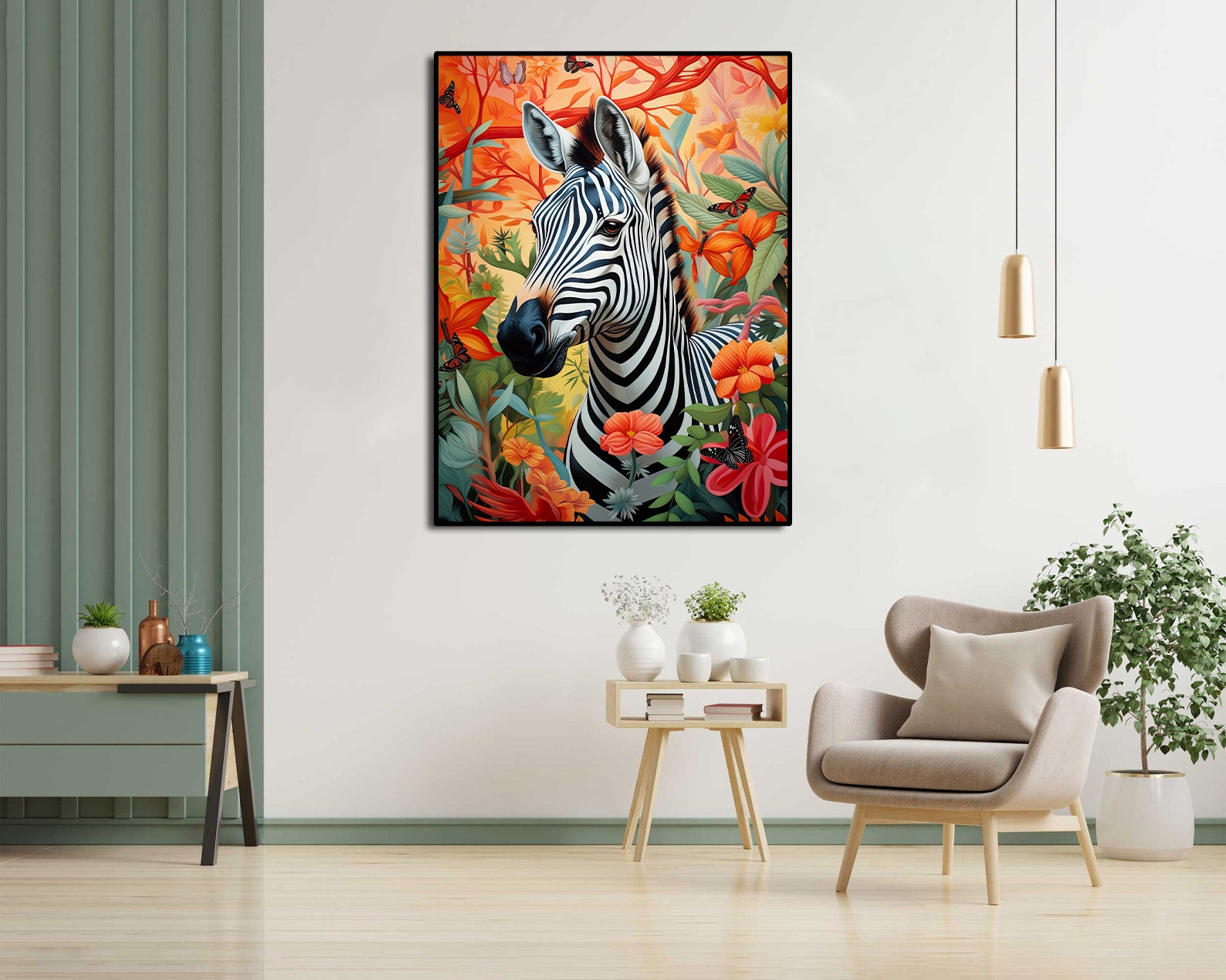 Pine Stretched  Framed 1 Panel - Zebra