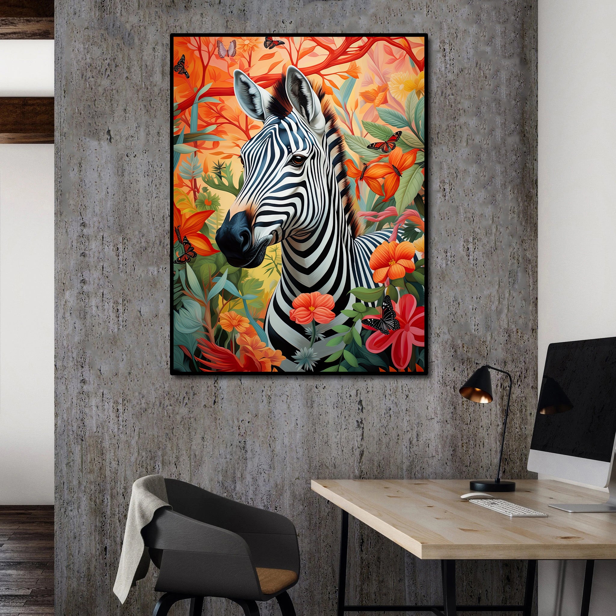 Pine Stretched  Framed 1 Panel - Zebra