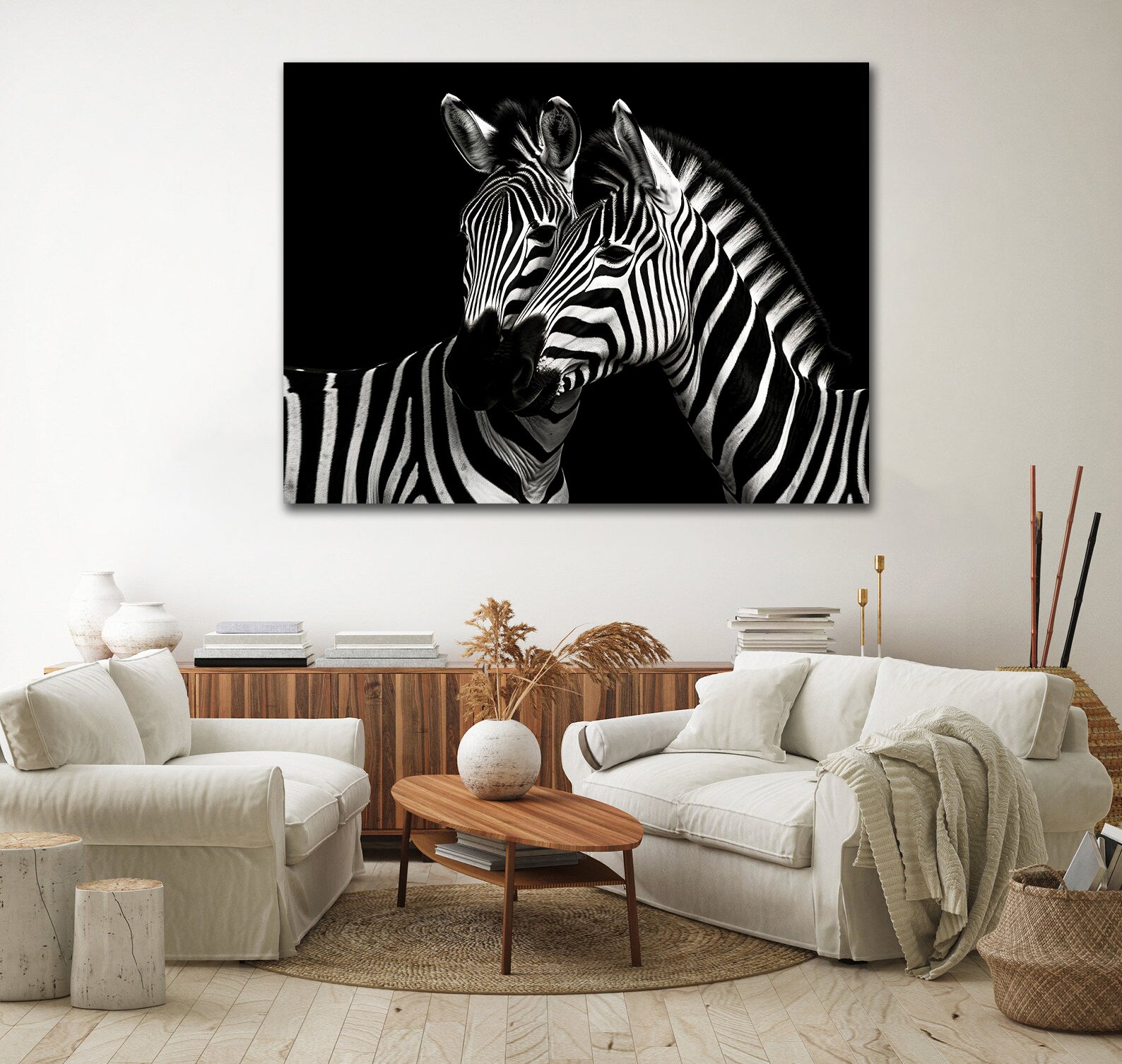 Pine Stretched  Framed 1 Panel - Zebras in Love