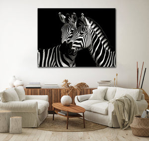 Pine Stretched  Framed 1 Panel - Zebras in Love
