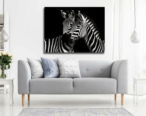 Pine Stretched  Framed 1 Panel - Zebras in Love