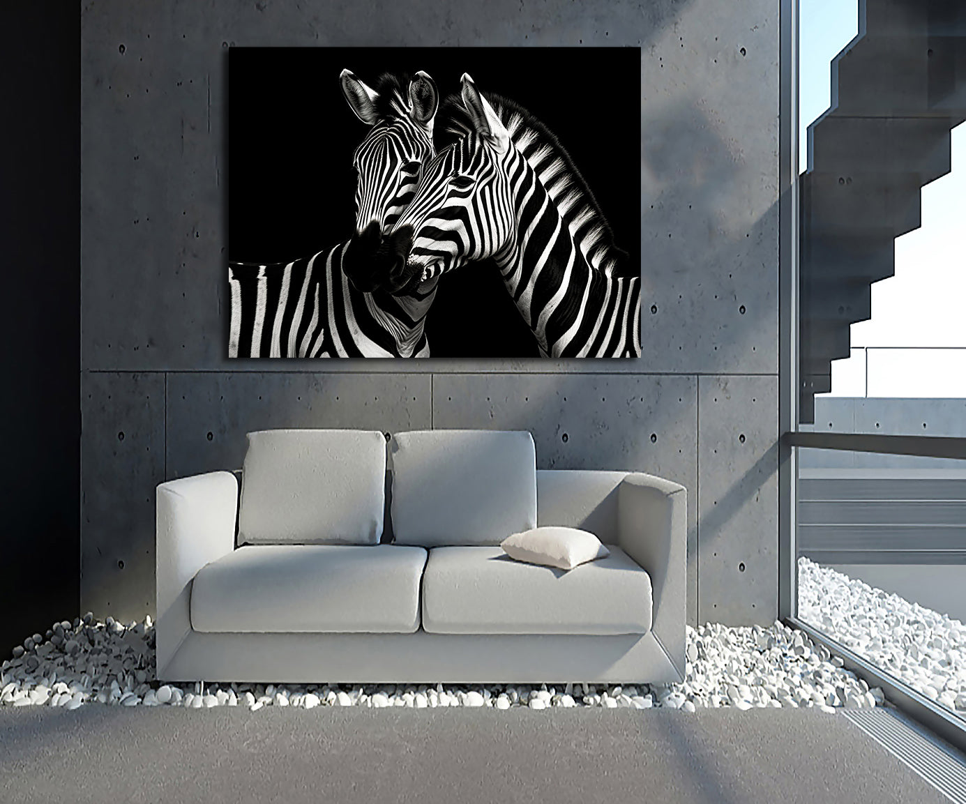 Pine Stretched  Framed 1 Panel - Zebras in Love