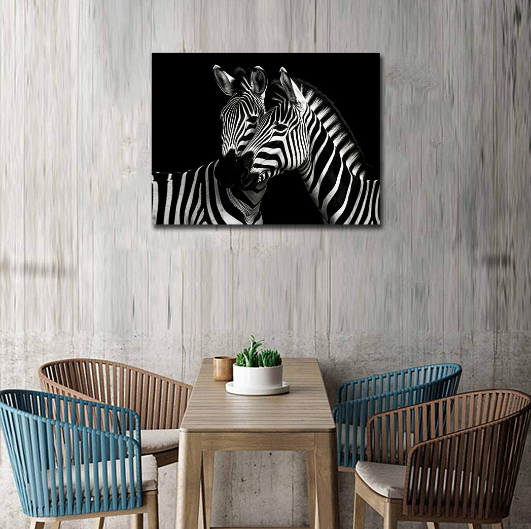 Pine Stretched  Framed 1 Panel - Zebras in Love