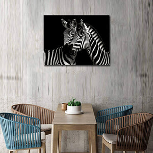 Pine Stretched  Framed 1 Panel - Zebras in Love