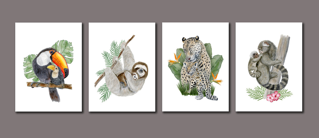Framed 4 Panels - Jungle Animal Nursery