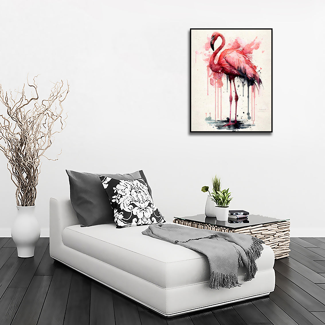 Pine Stretched  Framed 1 Panel - Flamingo