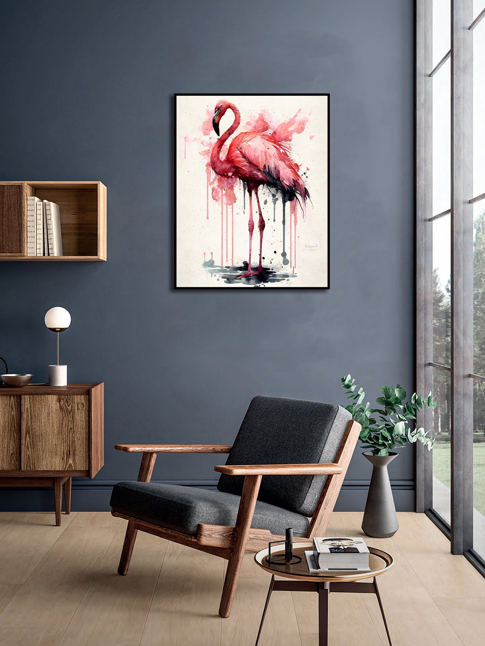 Pine Stretched  Framed 1 Panel - Flamingo