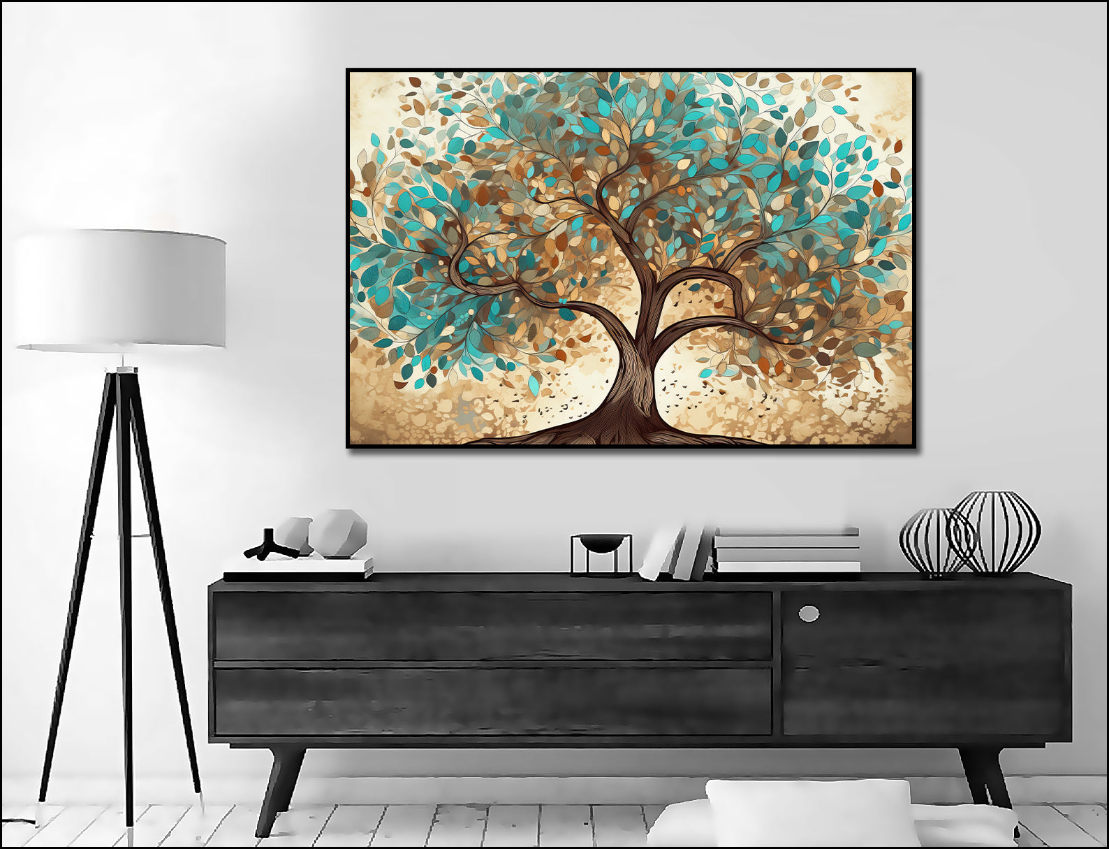 Framed 1 Panel - Golden and Green Mosaic Tree of Life