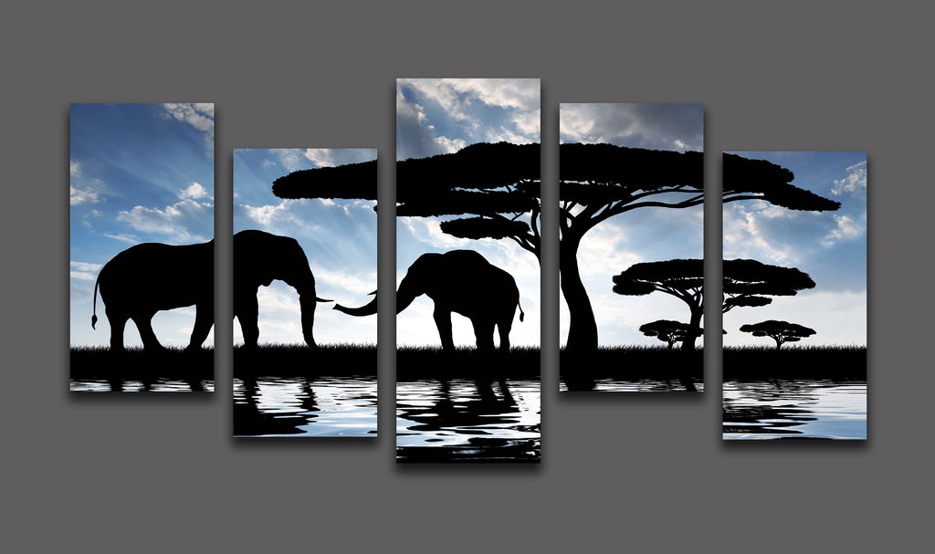 Framed 5 Panels - Elephant