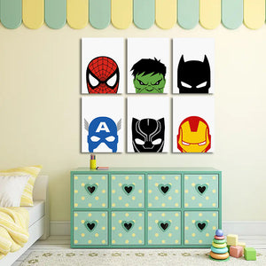Kids Room Canvas Wall Art, Cute Dinosaurs, Playful Nursery Decor Stretched 6 Panels - Hero
