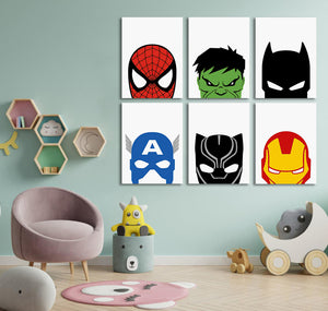 Kids Room Canvas Wall Art, Cute Dinosaurs, Playful Nursery Decor Stretched 6 Panels - Hero
