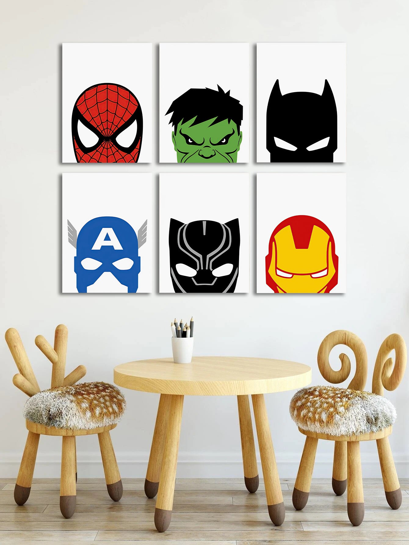 Kids Room Canvas Wall Art, Cute Dinosaurs, Playful Nursery Decor Stretched 6 Panels - Hero
