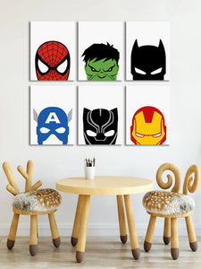 Kids Room Canvas Wall Art, Cute Dinosaurs, Playful Nursery Decor Stretched 6 Panels - Hero