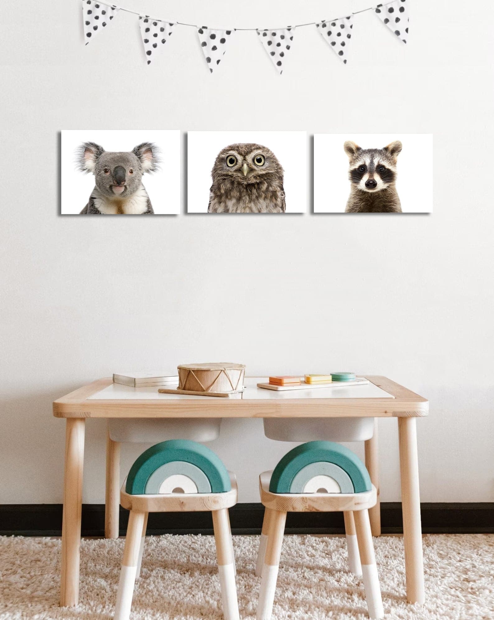Framed 3 Panels - Kids Room - A Set of Cute Animals