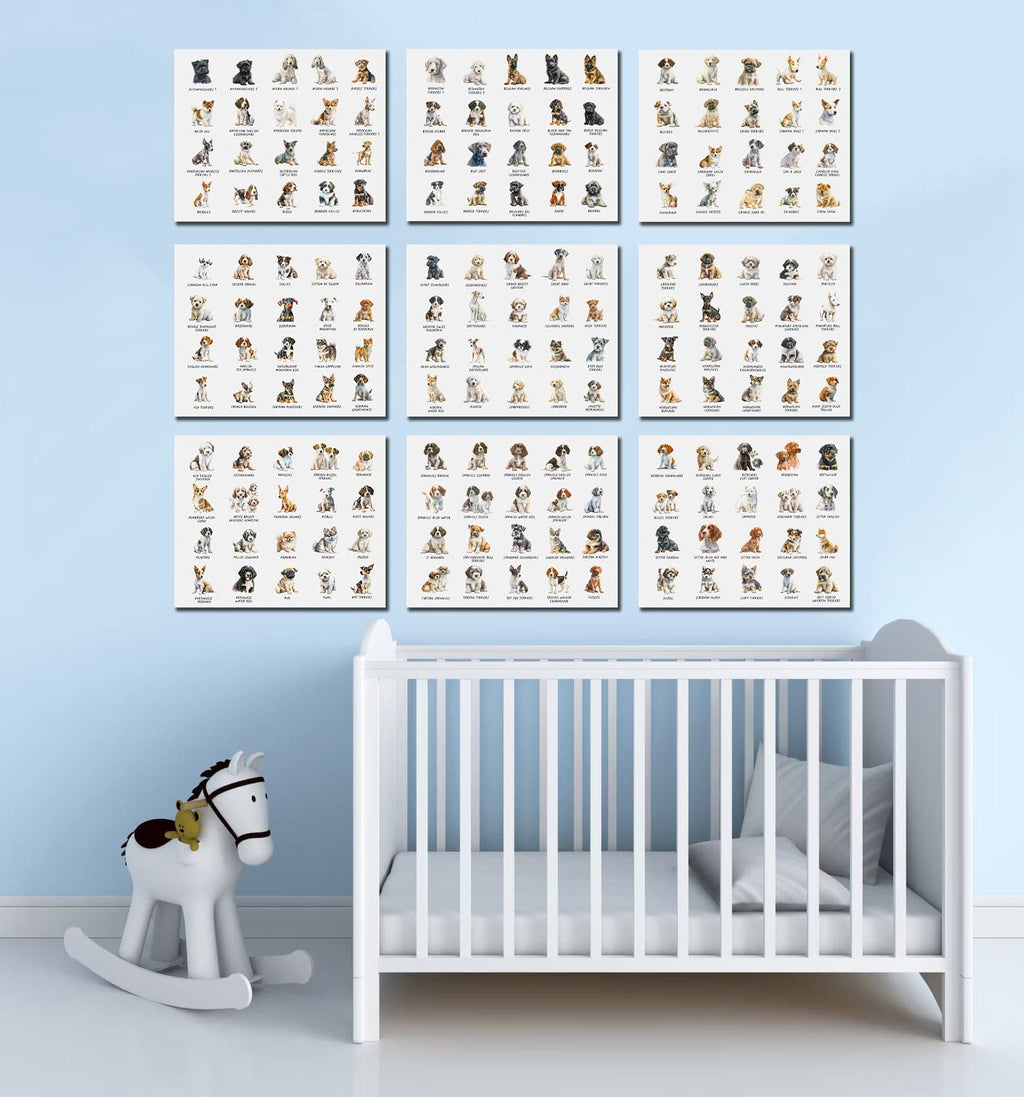 Framed 9 Panels - Kids Room - 180 Puppies
