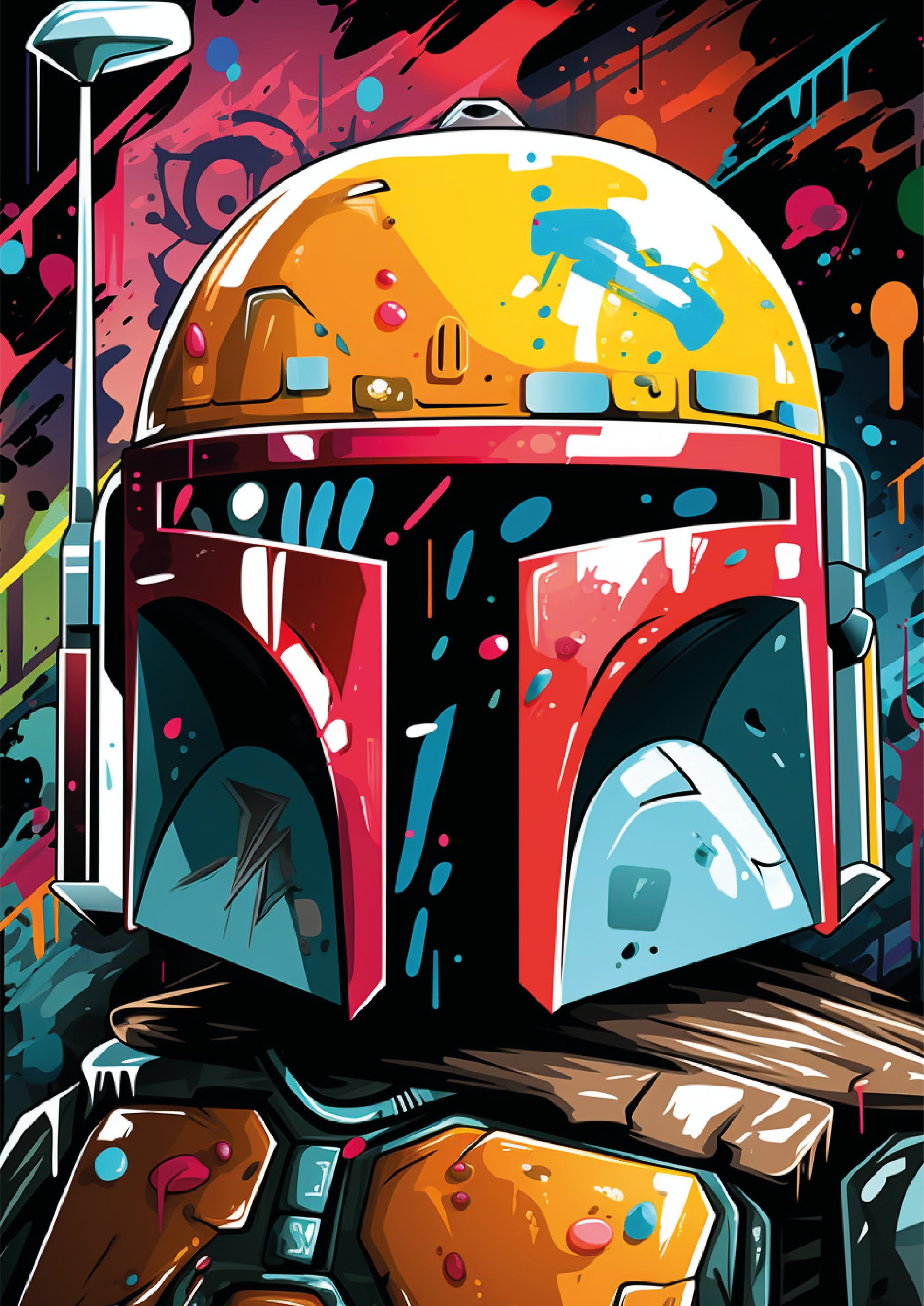 Pine Stretched  Framed 6 Panels - Kids Room - Set of Star Wars Graffiti Art