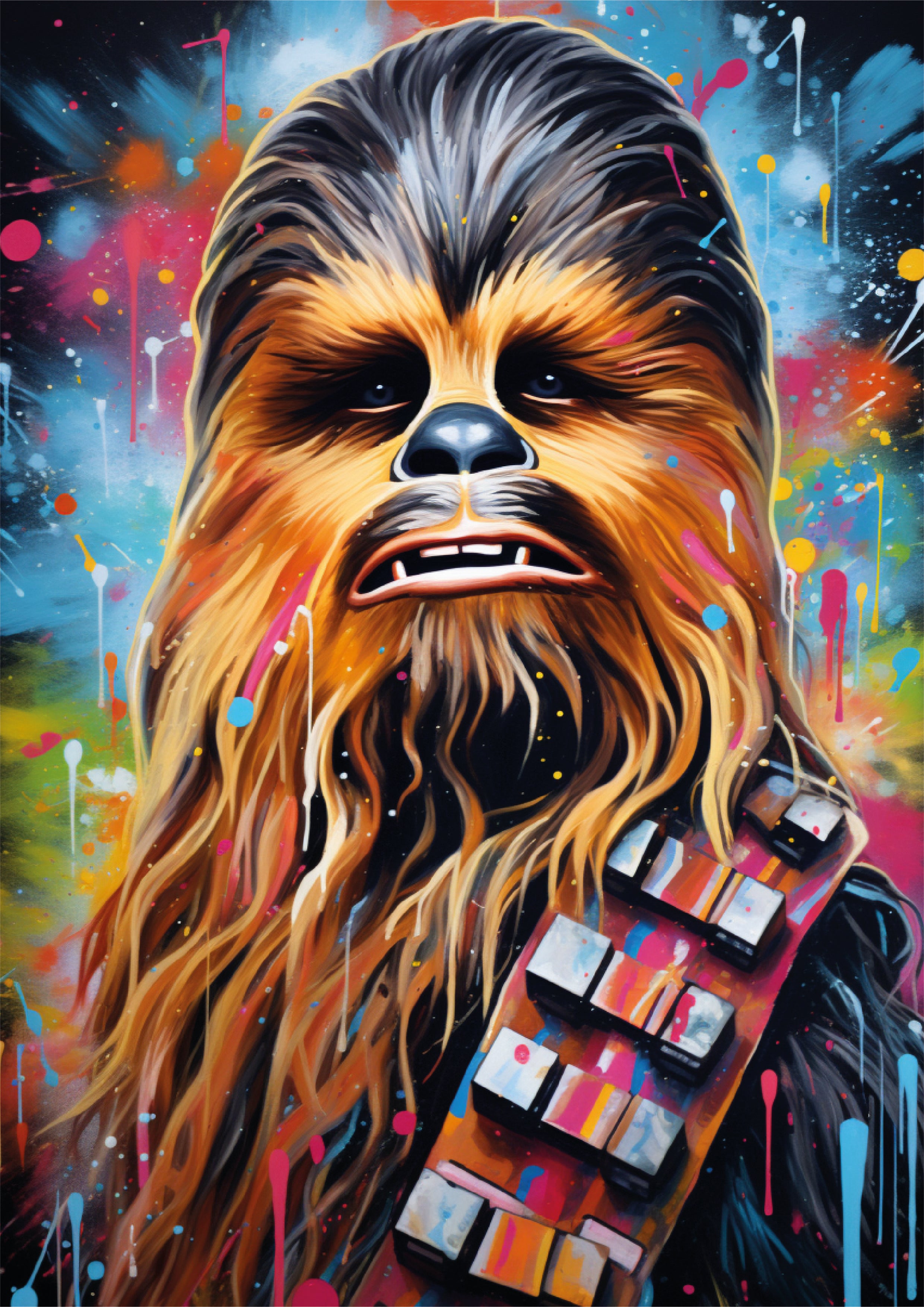 Pine Stretched  Framed 6 Panels - Kids Room - Set of Star Wars Graffiti Art