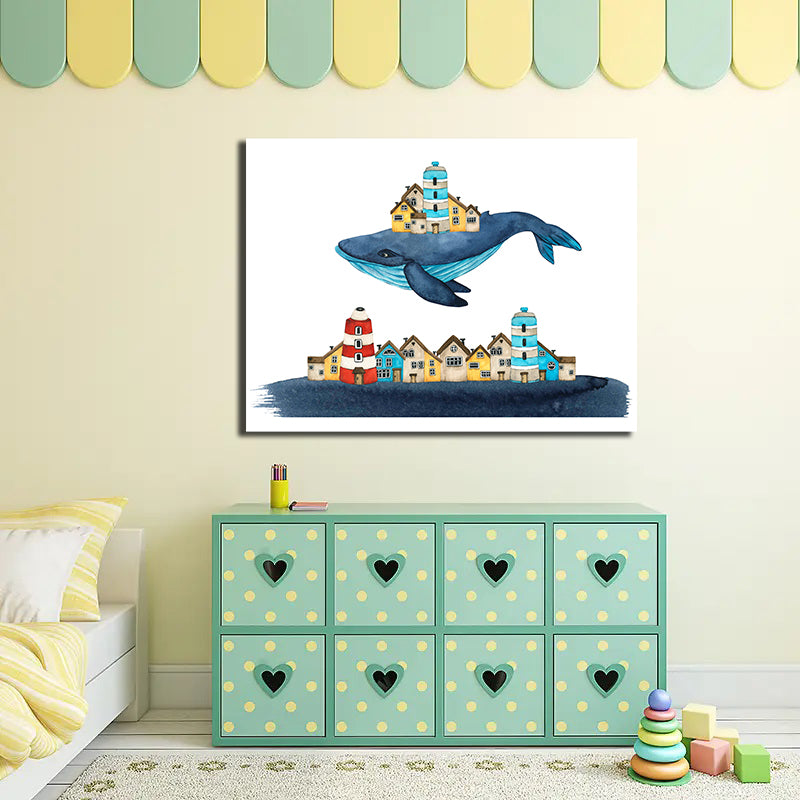 Pine Stretched  Framed 1 Panel - Kids Room - Whale