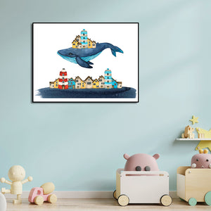 Pine Stretched  Framed 1 Panel - Kids Room - Whale