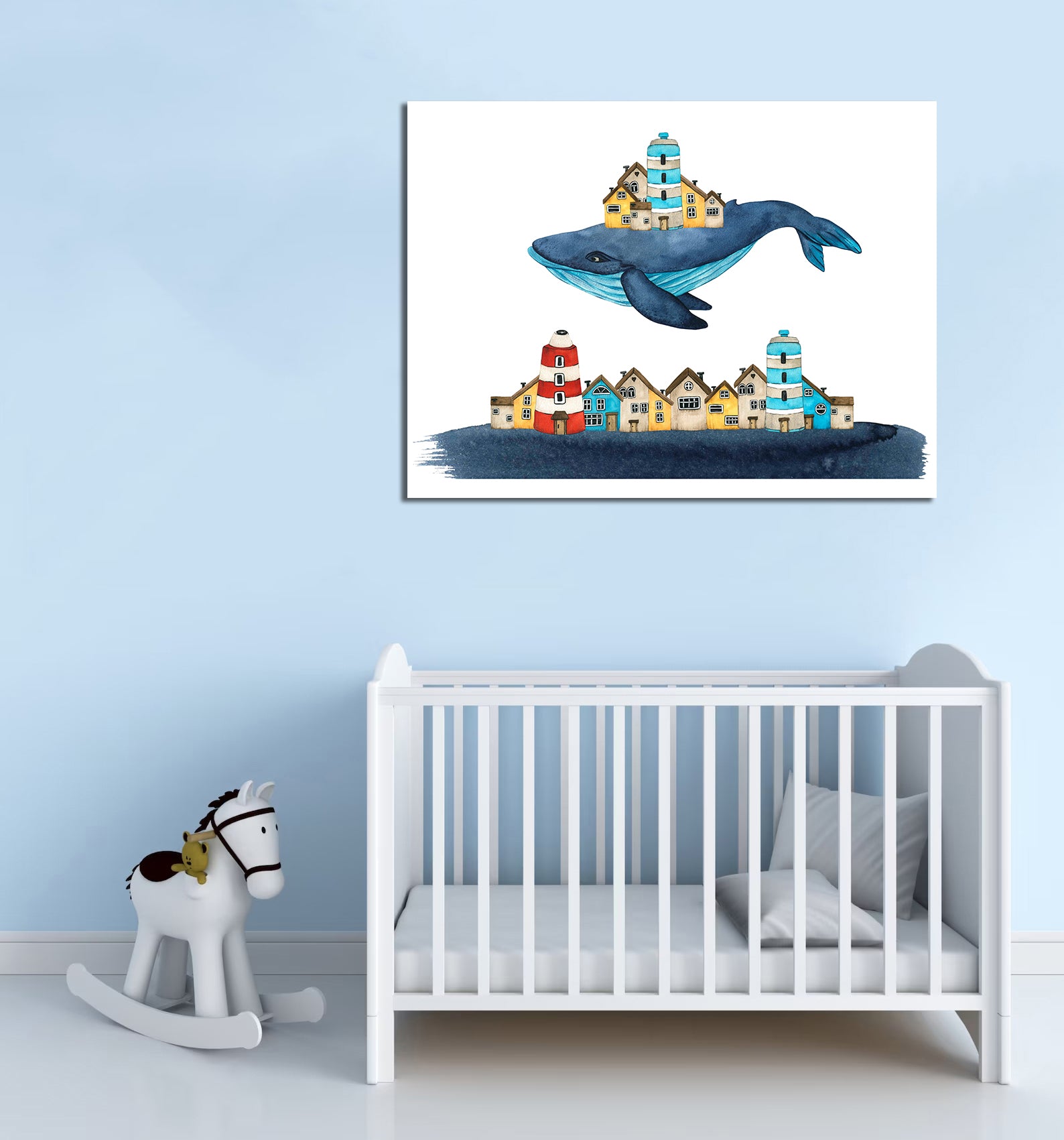Pine Stretched  Framed 1 Panel - Kids Room - Whale