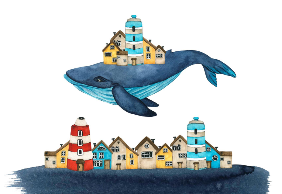 Pine Stretched  Framed 1 Panel - Kids Room - Whale