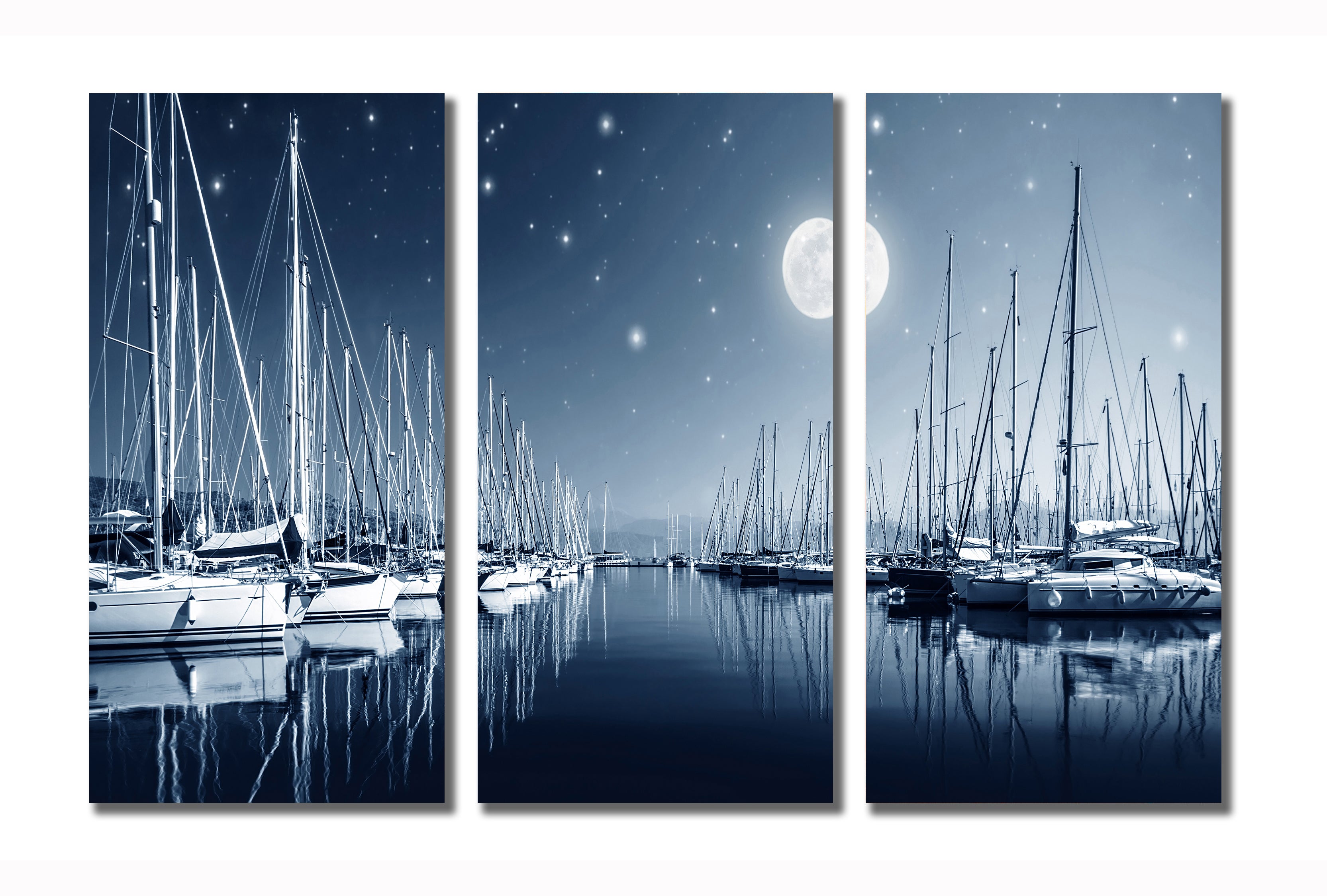 Modern Landscape Canvas Wall Art Print Poster | Home Decor | Stretched Stretched 3 Panels - Sailboats