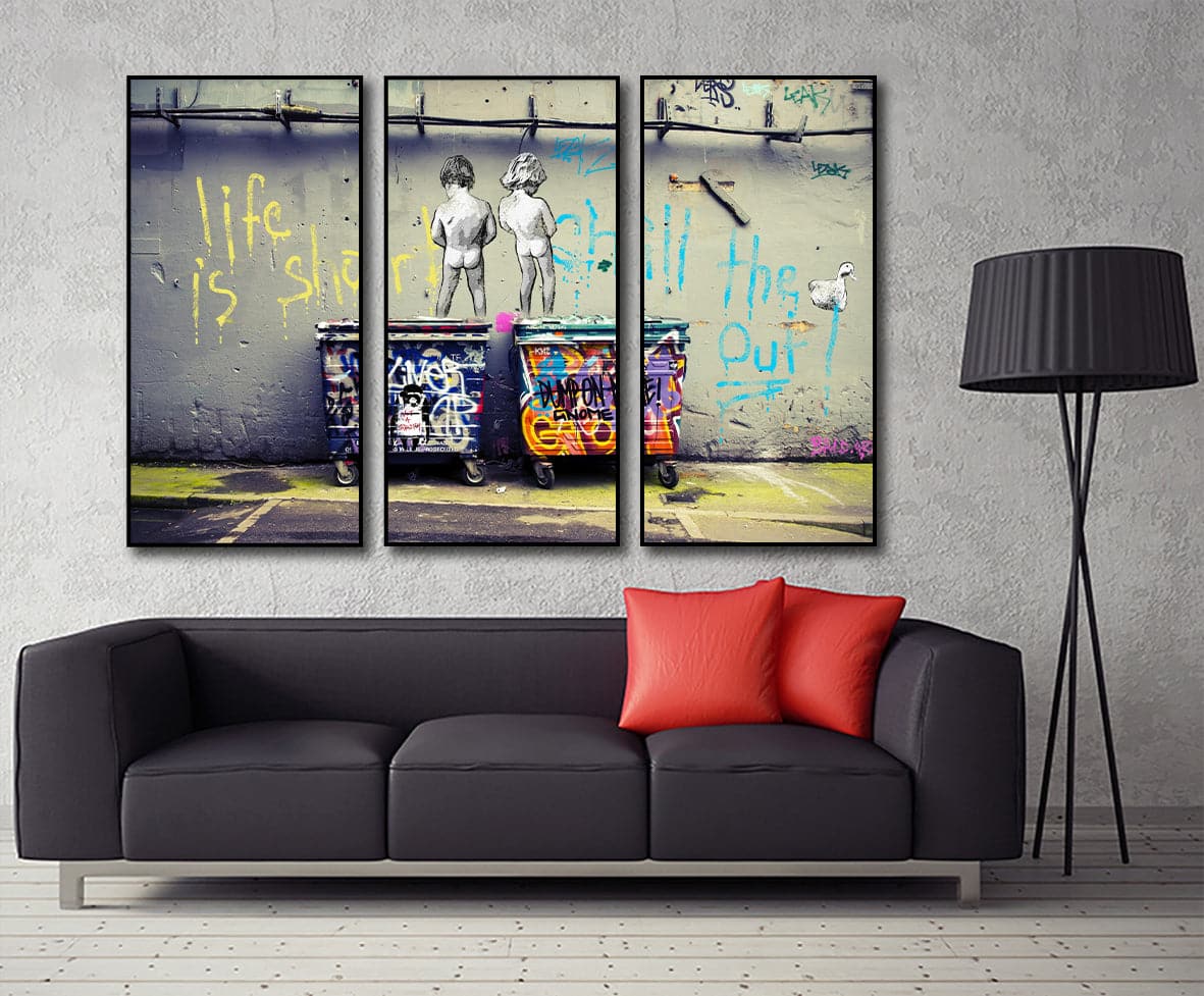Framed Framed 3 Panels - Banksy Print Life Is Short, Chill The Duck Off