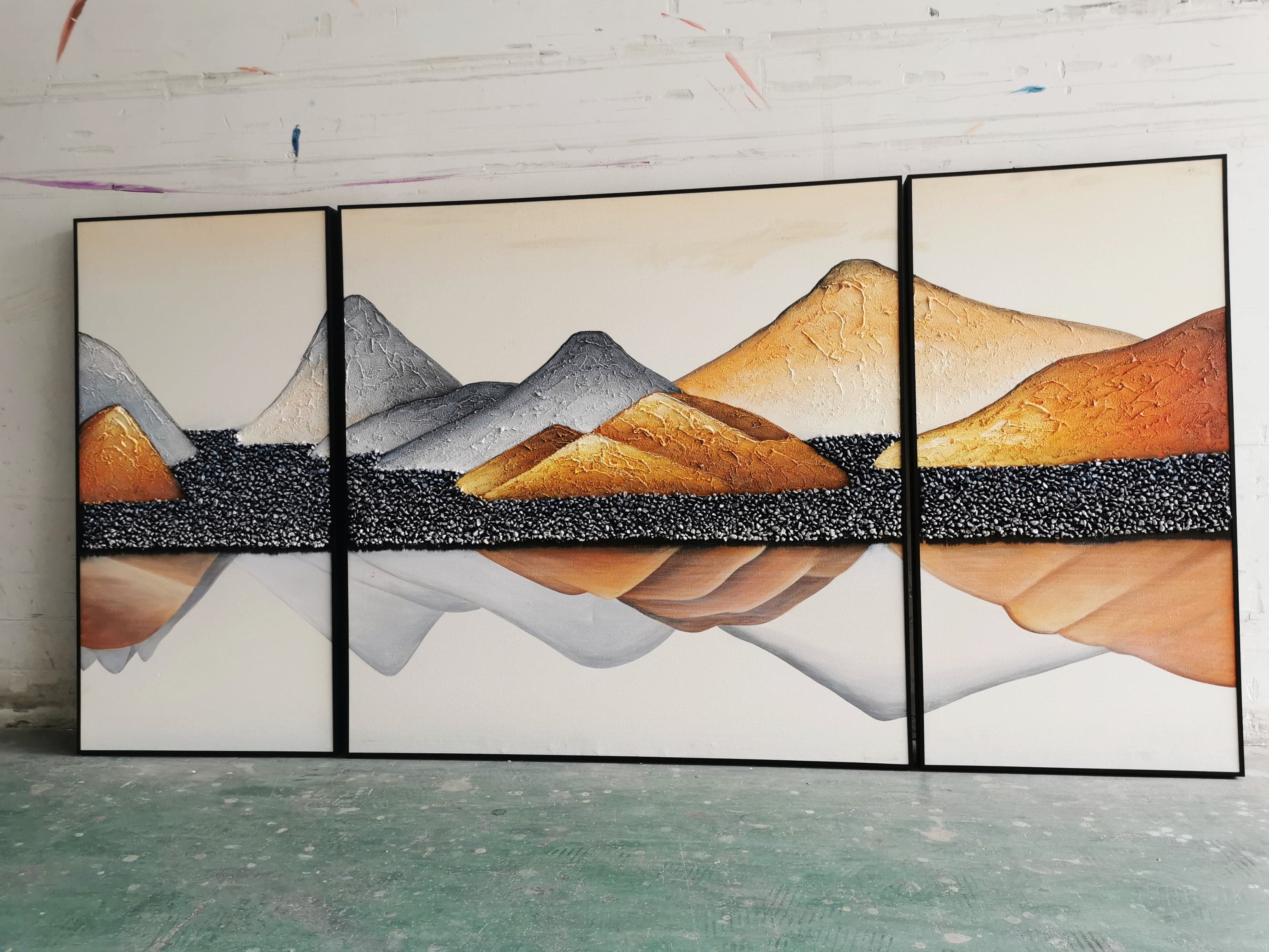 Pine Stretched  Framed 3 Panels - Acrylic Painting - Mountain