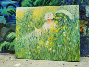 Pine Stretched  Framed 1 Panel - Oil Painting - In the Meadow (Oscar-Claude Monet)