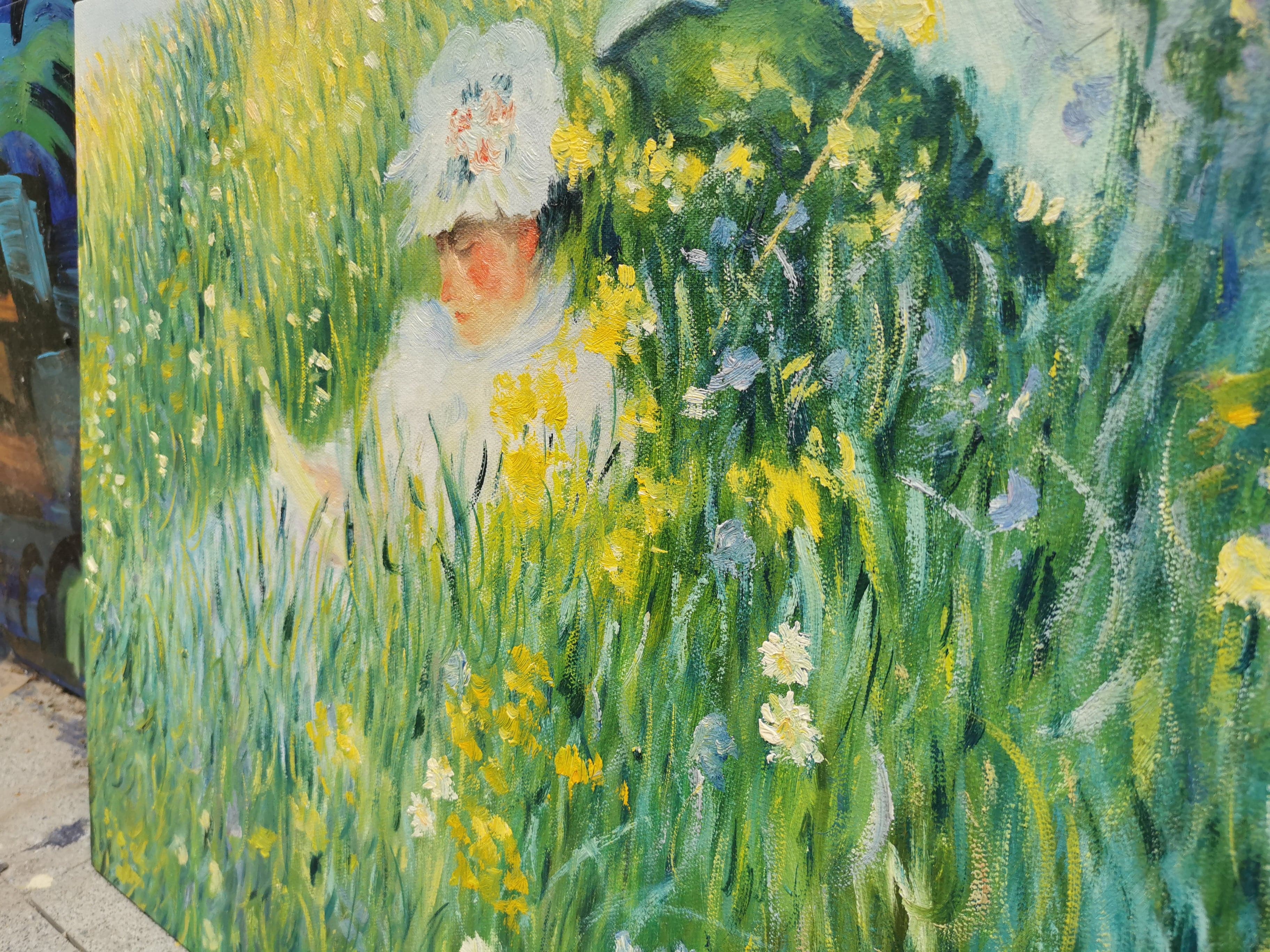Pine Stretched  Framed 1 Panel - Oil Painting - In the Meadow (Oscar-Claude Monet)
