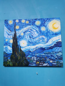 Pine Stretched  Framed 1 Panel - Oil Painting - The Starry Night (Van Gogh)